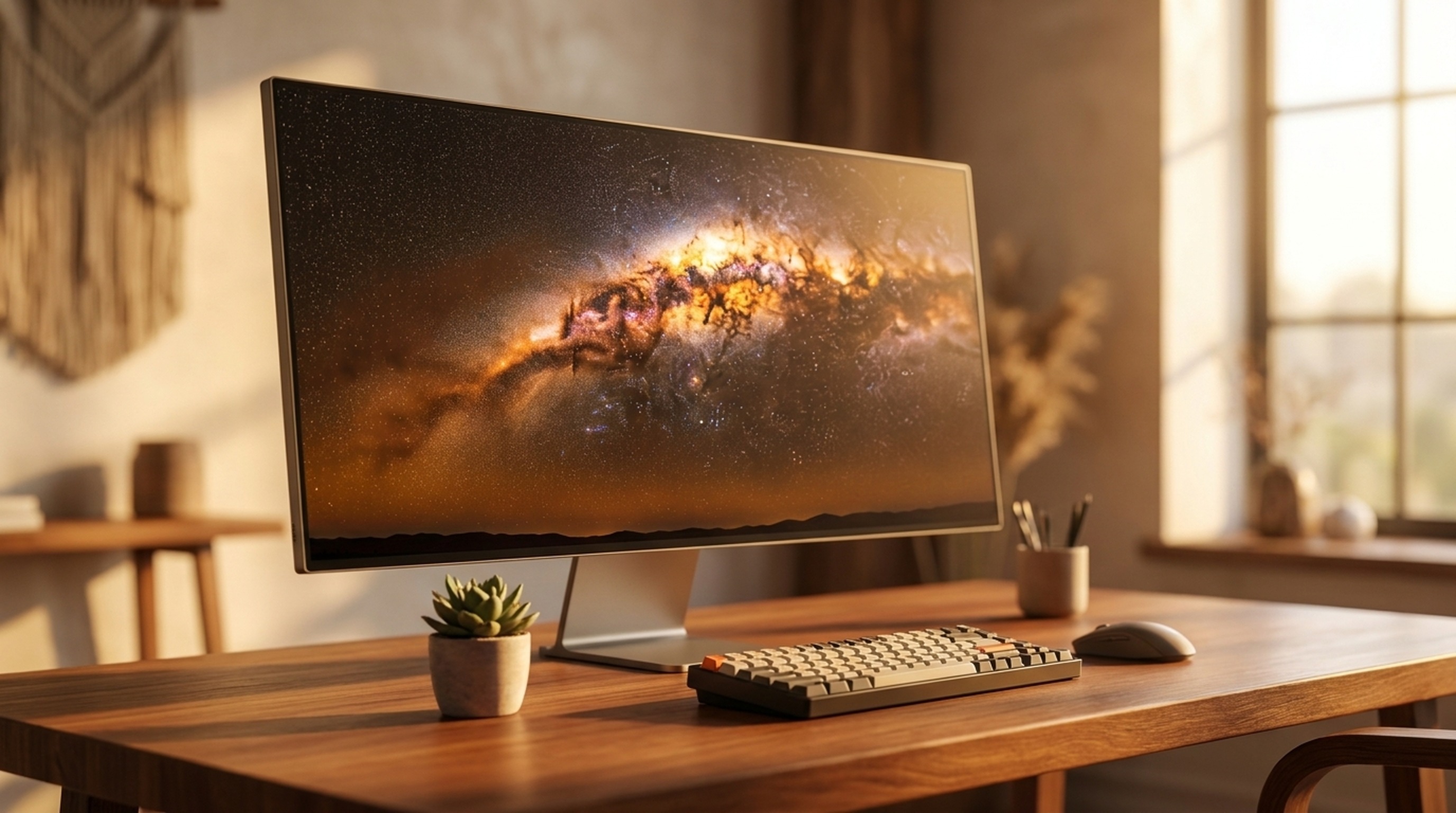 the milky way, a lab22 cosmic wallpaper, on a desktop monitor